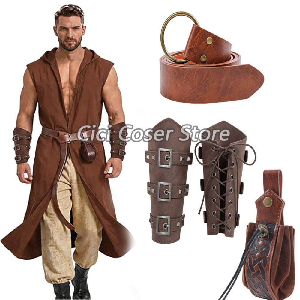 중세풍 PU 가죽 벨트, 팔 보호대, 허리 주머니 세트 - Costumes 리뷰 및 가격